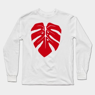 Burgundy Red Monstera Leaf Long Sleeve T-Shirt